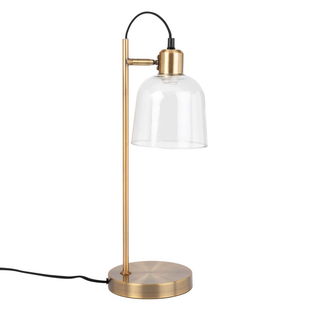 Lampe en acier doré et abat-jour en verre