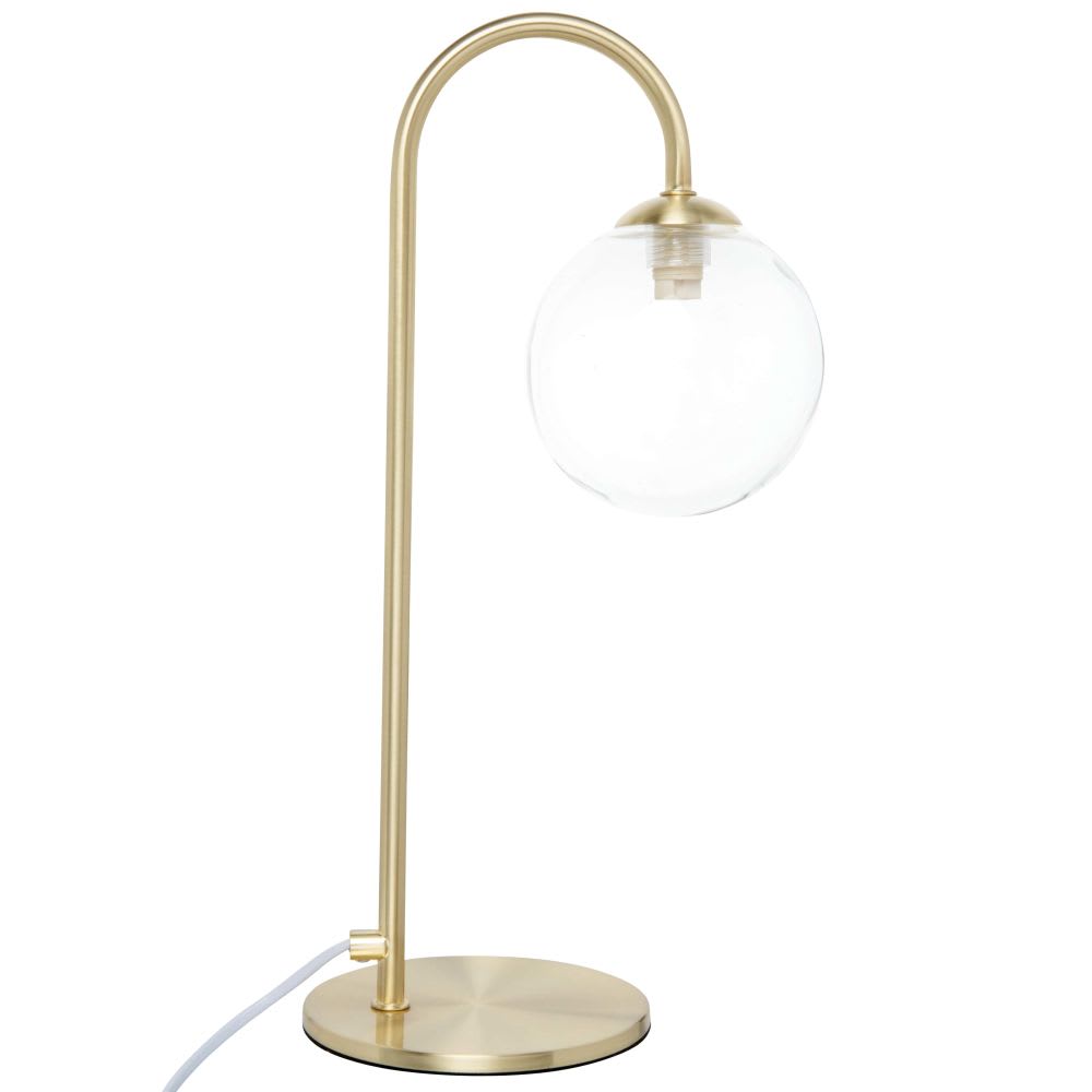 Lampe en acier doré et globe en verre, H40 cm