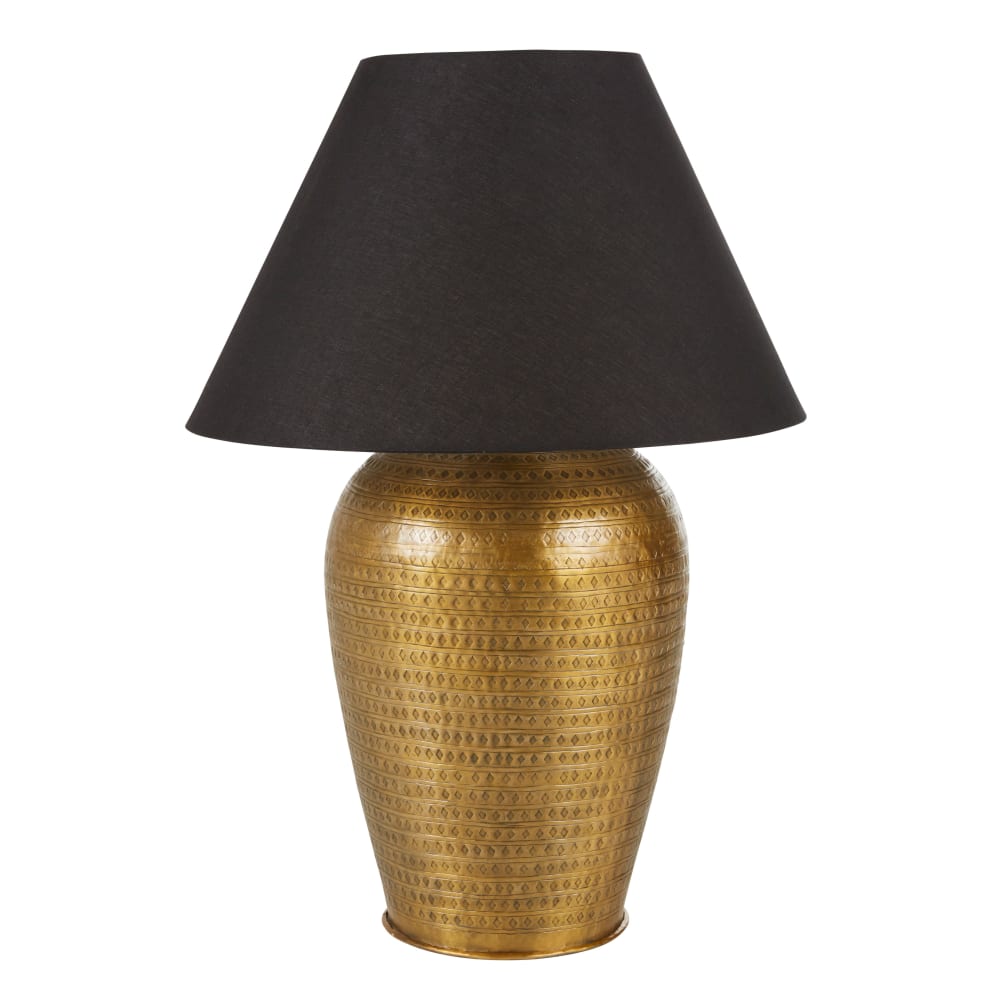 Lampe en aluminium coloris bronze et abat-jour noir, H105 cm