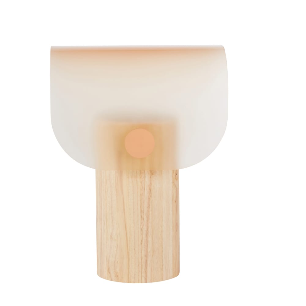 Lampe en bois d'hévéa et abat-jour en acryclique orange