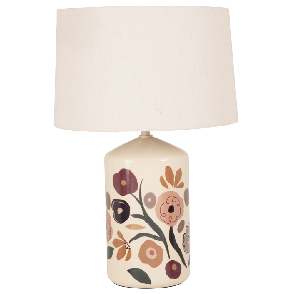 Lampe en céramique à motif floral et abat-jour en polyester recyclé