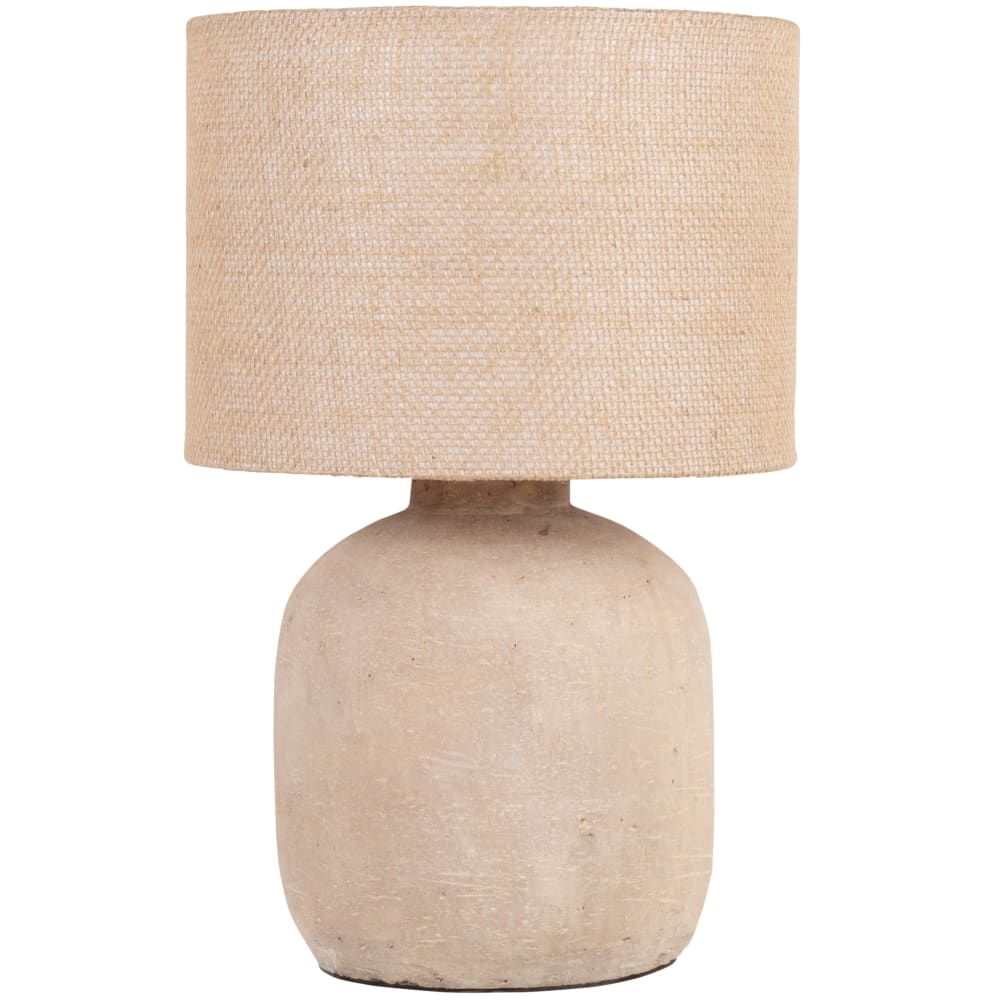 Lampe en céramique beige et abat-jour en jute
