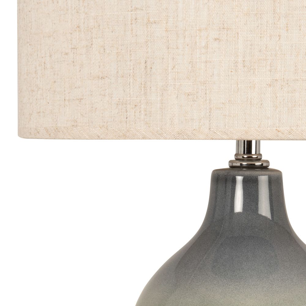 Lampe en céramique bleue, blanche et beige et abat-jour en lin recyclé - Maisons du Monde