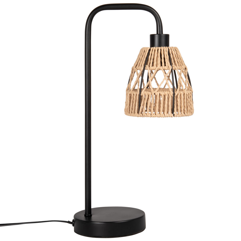 Lampe en corde tressée et métal noir