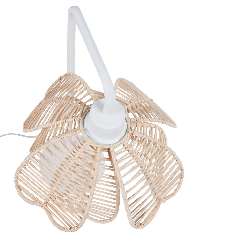 Lampe en métal blanc et abat-jour fleur en rotin - Maisons du Monde