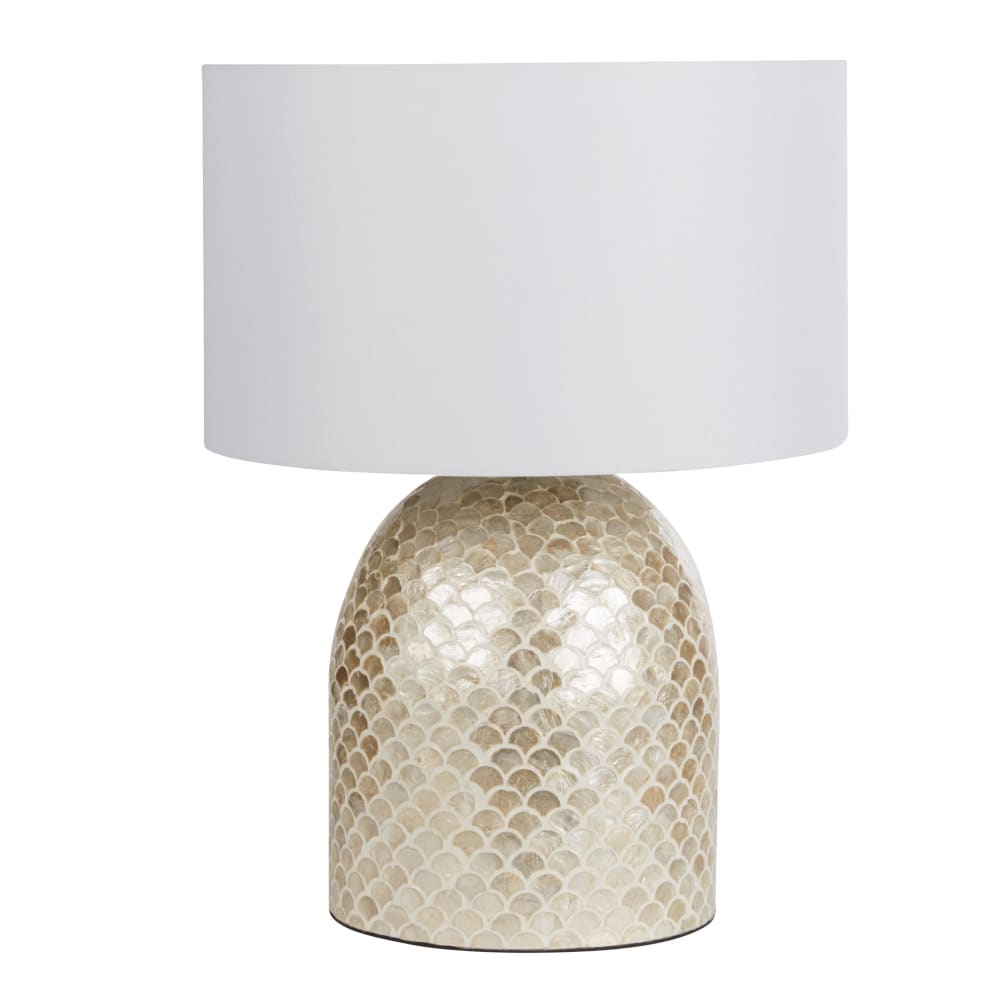 Lampe en nacre dorée et abat-jour blanc, H64 cm