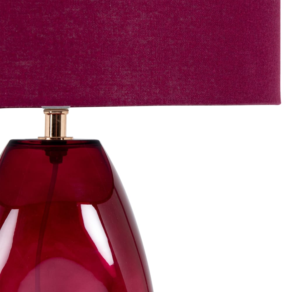 Lampe en verre déformé aubergine et abat-jour en polyester recyclé - Maisons du Monde
