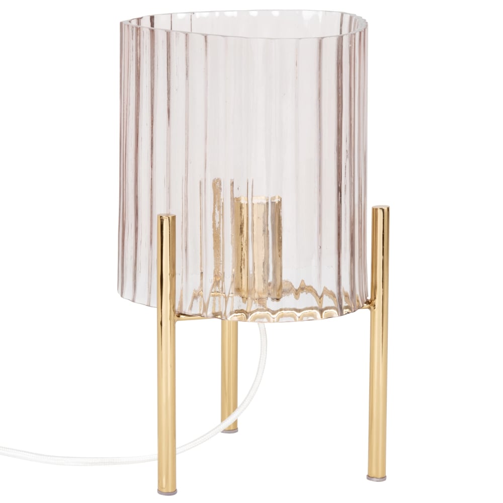 Lampe en verre strié rose sur pieds en métal doré - Maisons du Monde