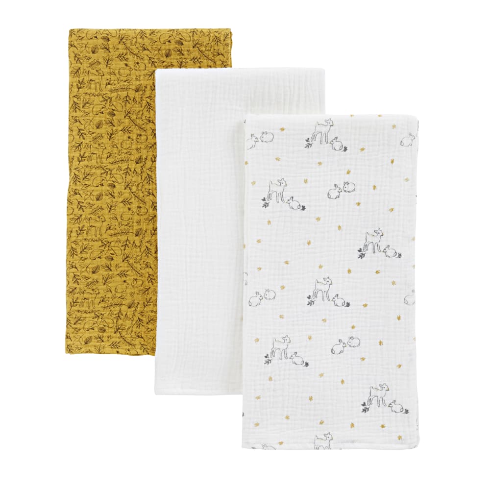 Langes bébé en coton bio écru, marron et gris (x3)