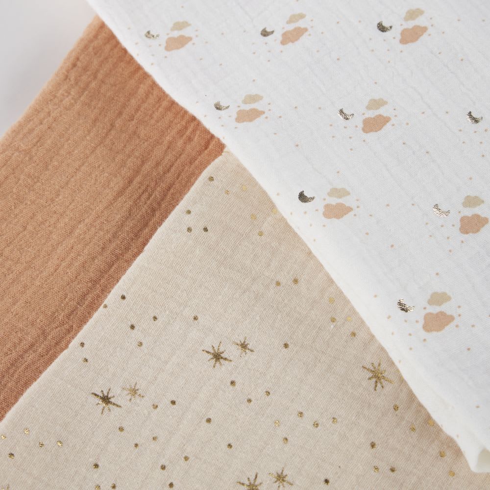 Langes bébé en gaze de coton biologique blanc imprimé, beige rosé et terracotta (x3) (Maisons du Monde) - Image 2