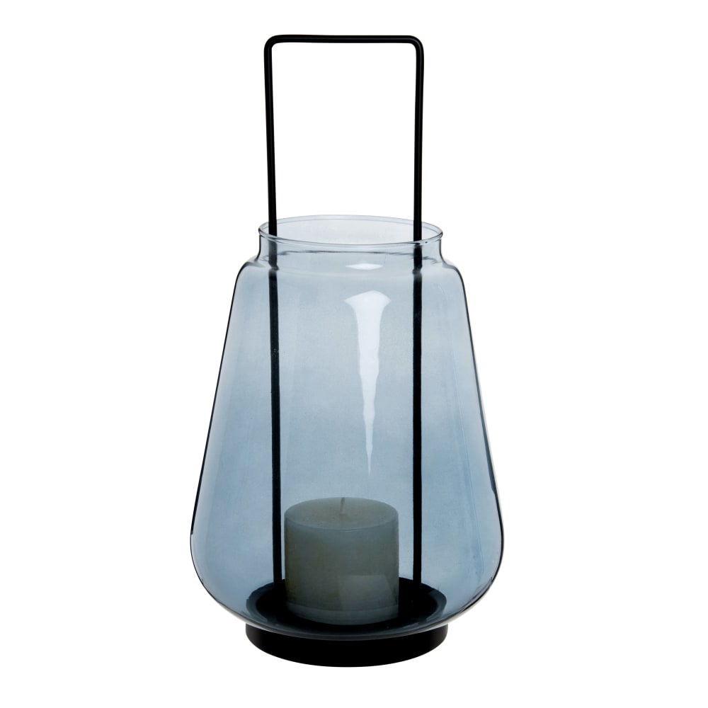 Lanterne en verre bleu et métal noir - Maisons du Monde