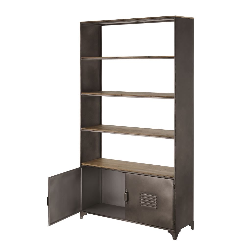 Libreria a 2 ante in acciaio e legno di abete, L98 - Maisons du