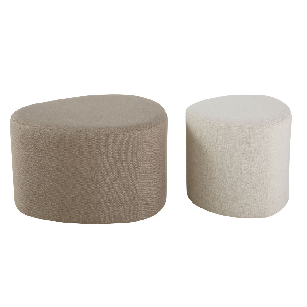 Lichtgrijze en witte poef (2x) - Maisons Du Monde