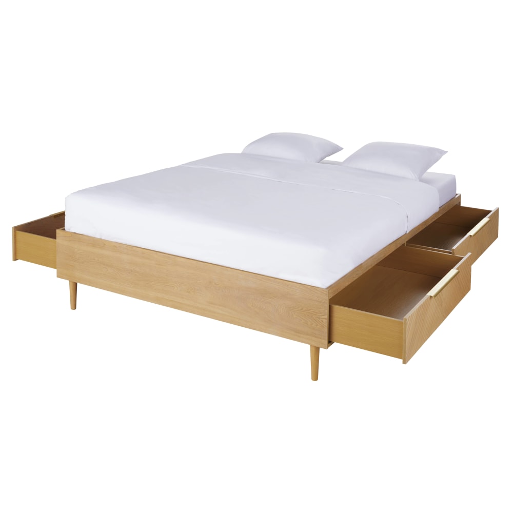 Lit 4 tiroirs en bois de pin et métal 160x200 avec sommier à lattes — vue 3