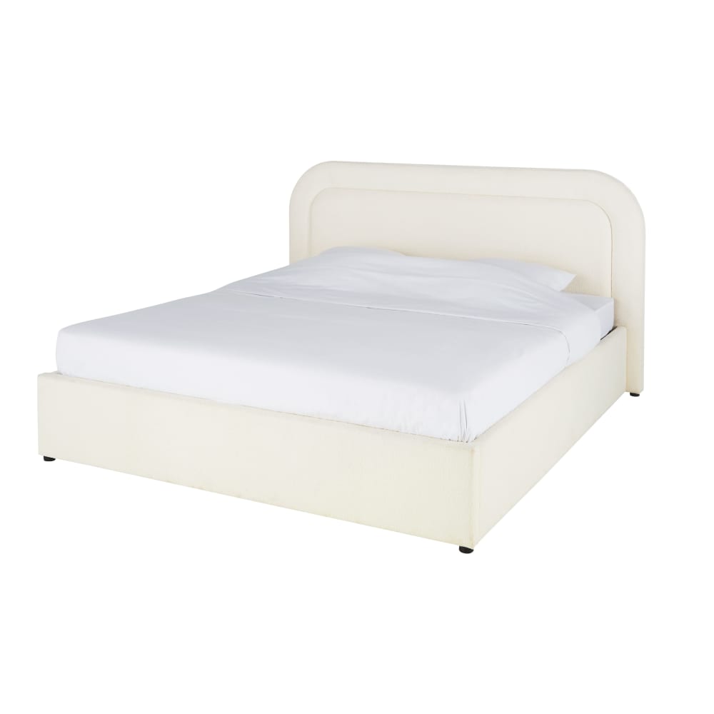 Lit coffre bouclettes écrues 140x190 avec sommier à lattes - Maisons du Monde