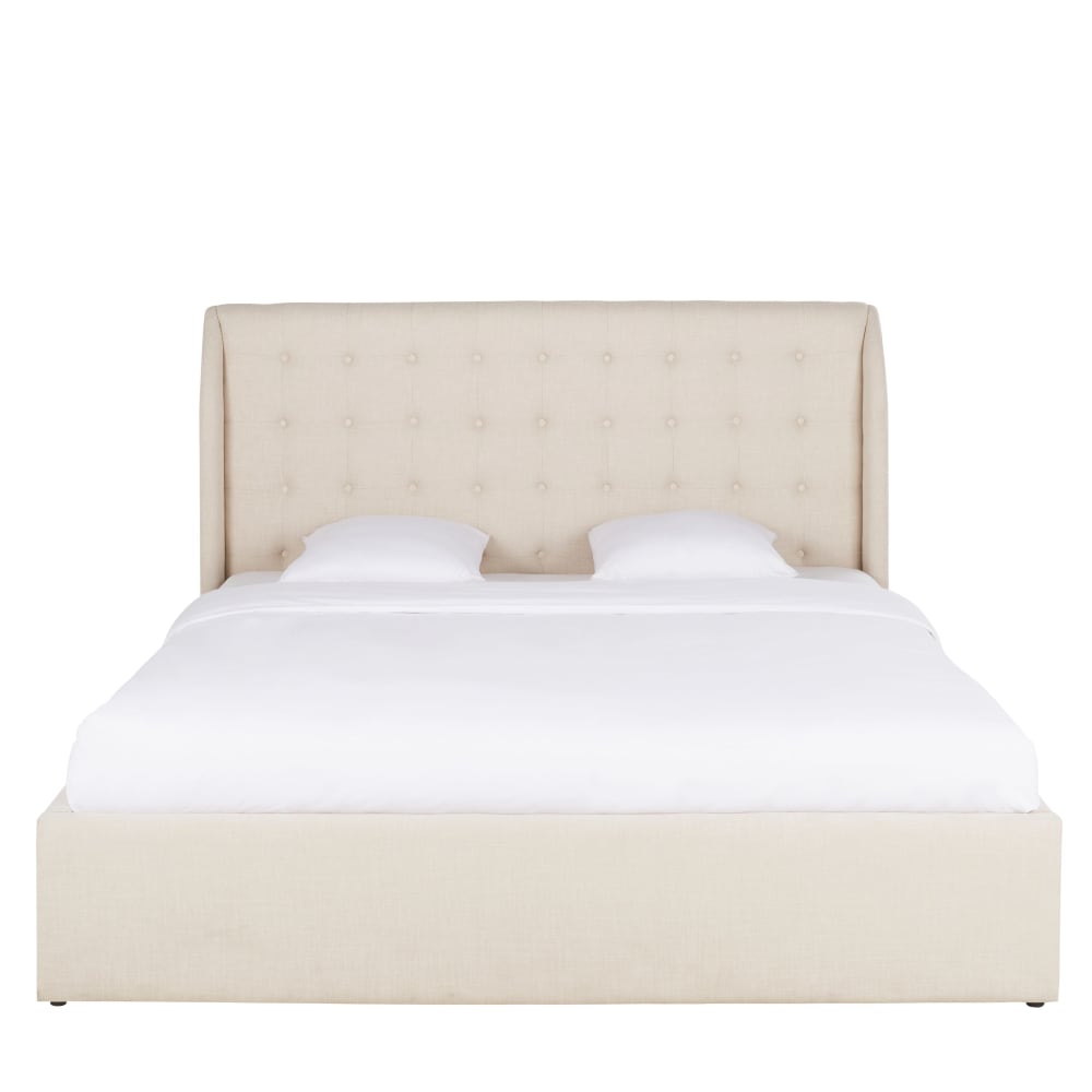 Lit coffre en polyester recyclé beige 140x190 avec sommier à lattes