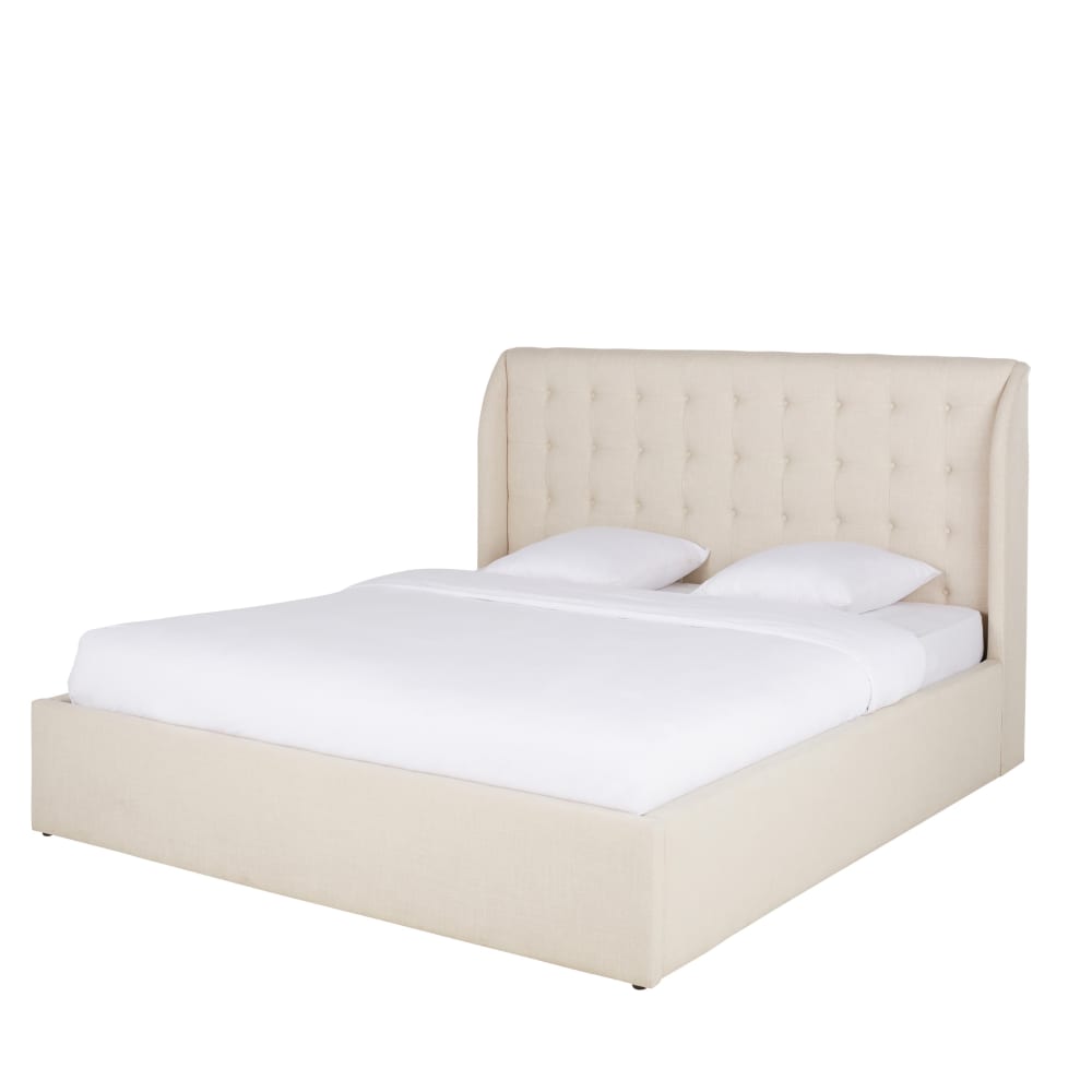 Lit coffre en polyester recyclé beige 160x200 avec sommier à lattes - Maisons du Monde