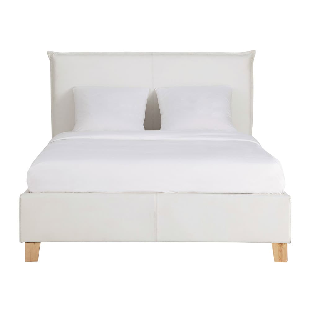 Lit coffre en tissu polyester aspect cuir blanc 140x190 avec sommier à lattes Lit coffre en tissu polyester aspect cuir blanc 140x190 avec sommier à lattes