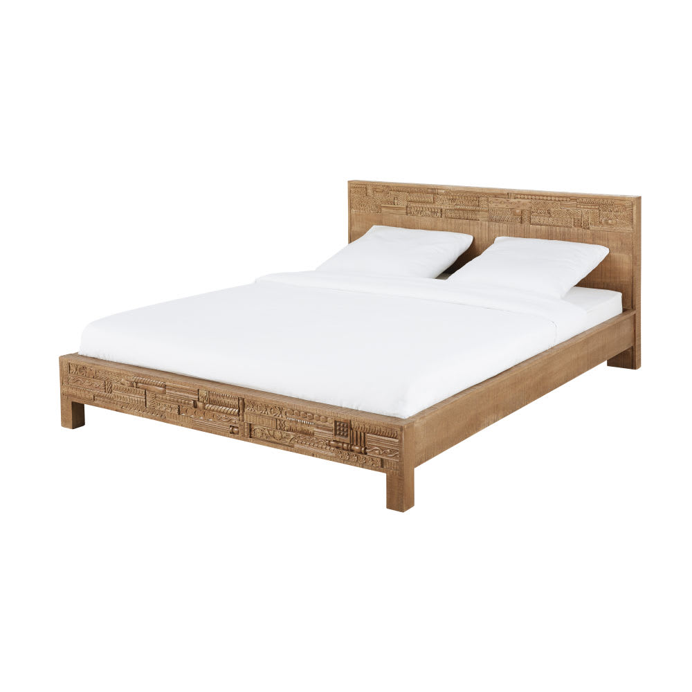 Lit en bois de manguier massif sculpté 160x200 — vue 3
