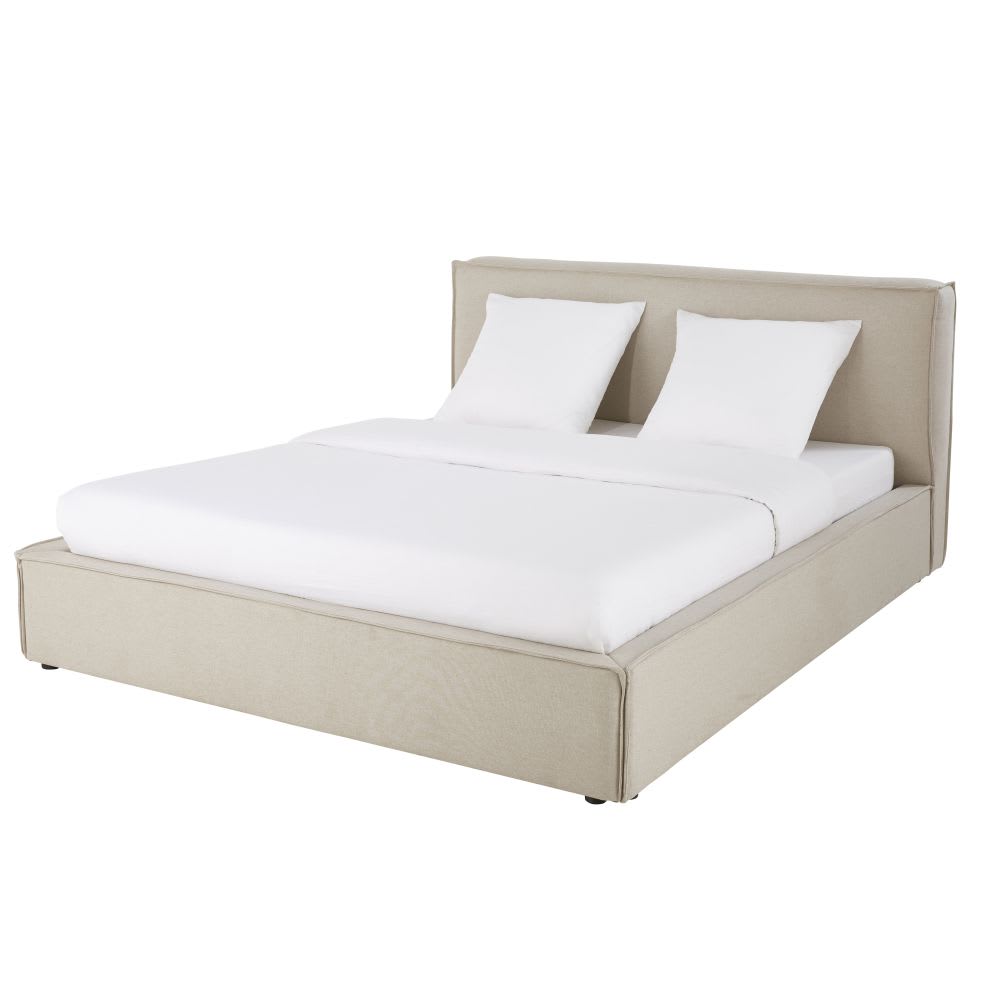 Lit en tissu lin et soie beige 160x200 — vue 3