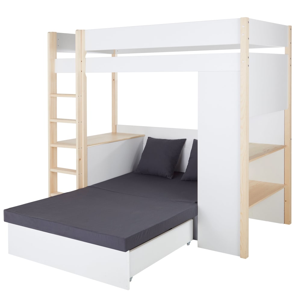 Lit enfant évolutif surélevé écru avec bureau 90x209  - Maisons du Monde