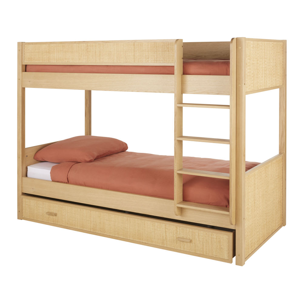 Lit superposé avec tiroir de lit en rotin tressé 90x190