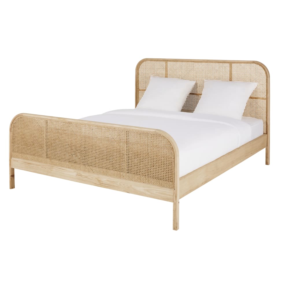 Lit vintage cannage en rotin 160x200 avec sommier à lattes - Maisons du Monde