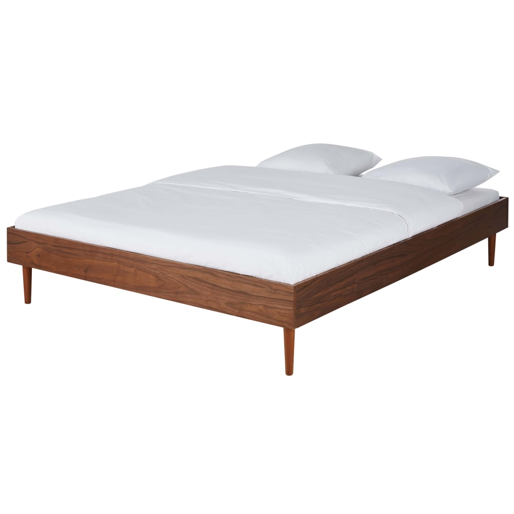 Lit vintage en bois de pin massif 160x200 avec sommier à lattes