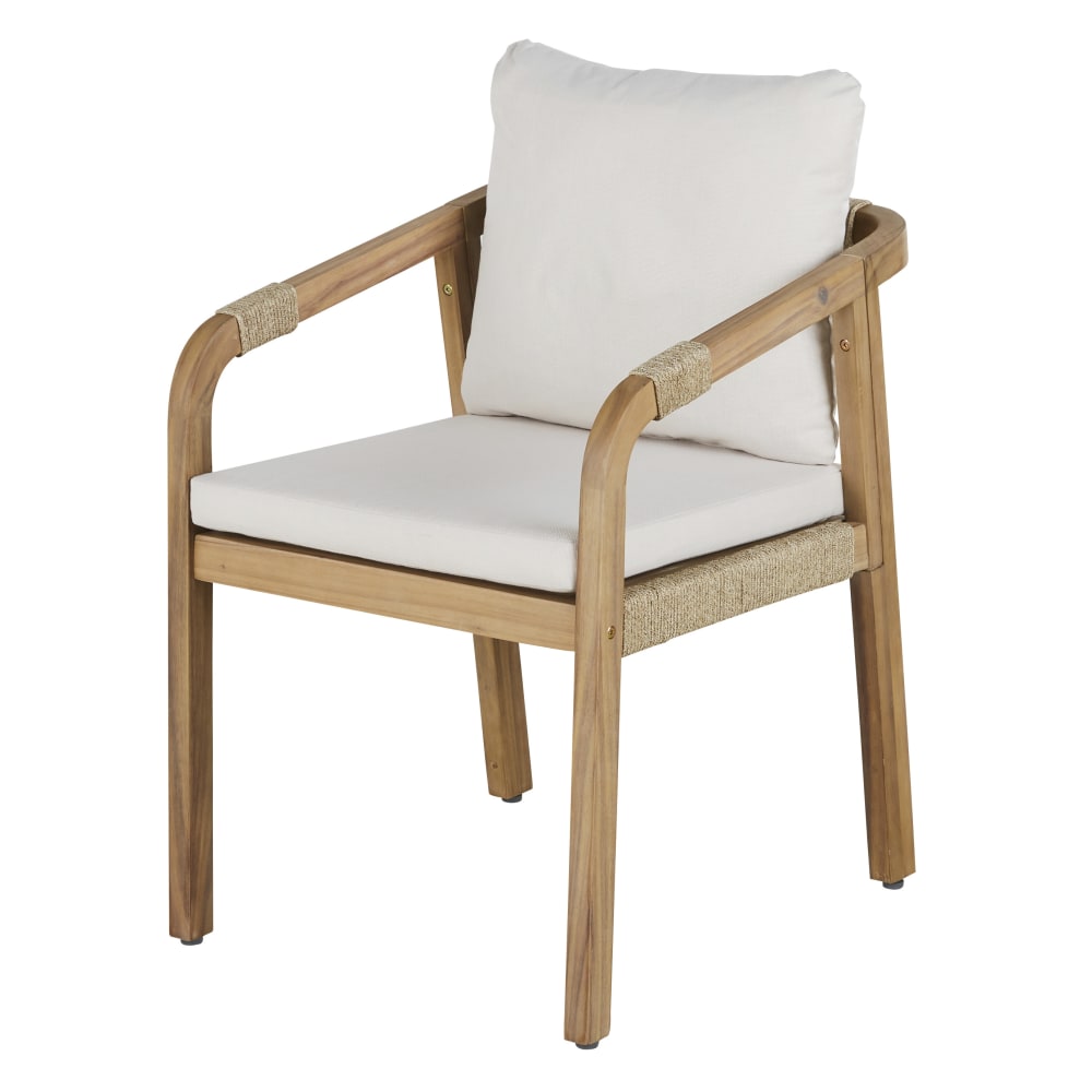 Lot de 2 fauteuils à dîner de jardin en bois d'acacia et coussins écrus - Maisons du Monde