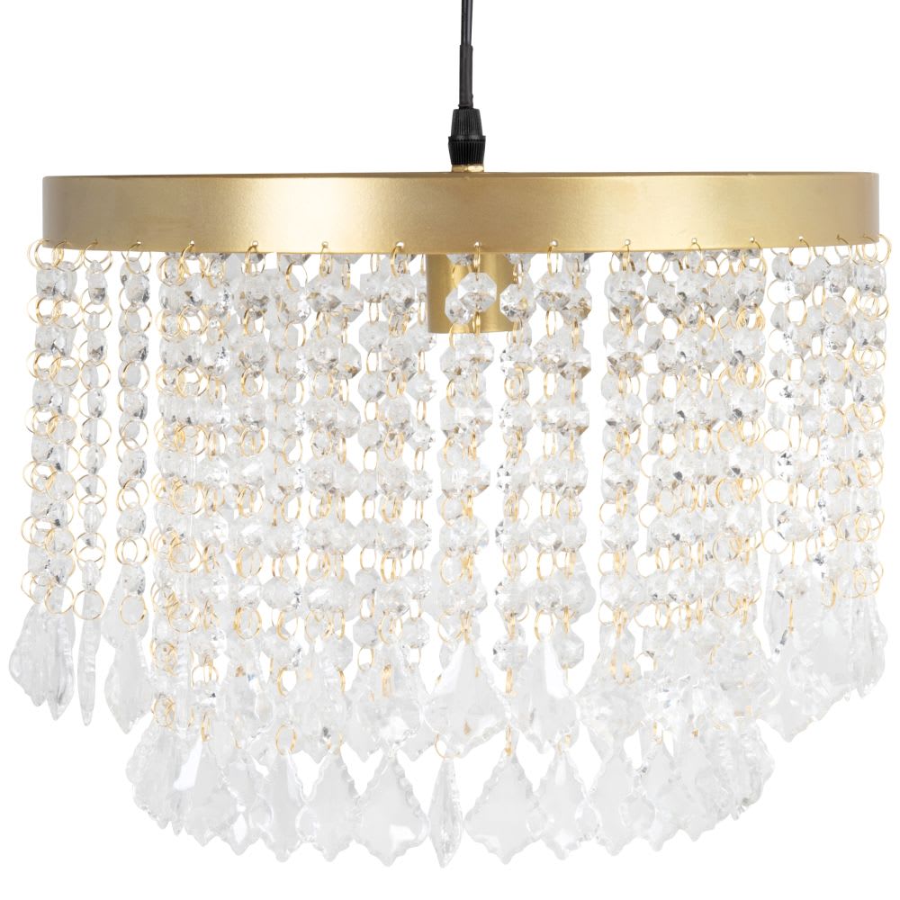 Lustre à pampilles et acier doré, Ø34 cm