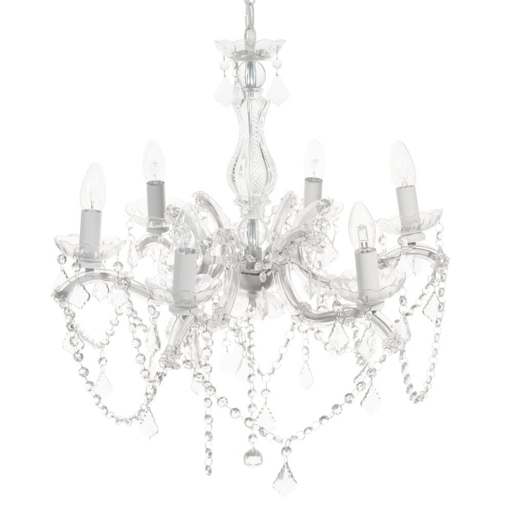 Lustre à pampilles et acier, H125 cm Lustre à pampilles et acier, H125 cm