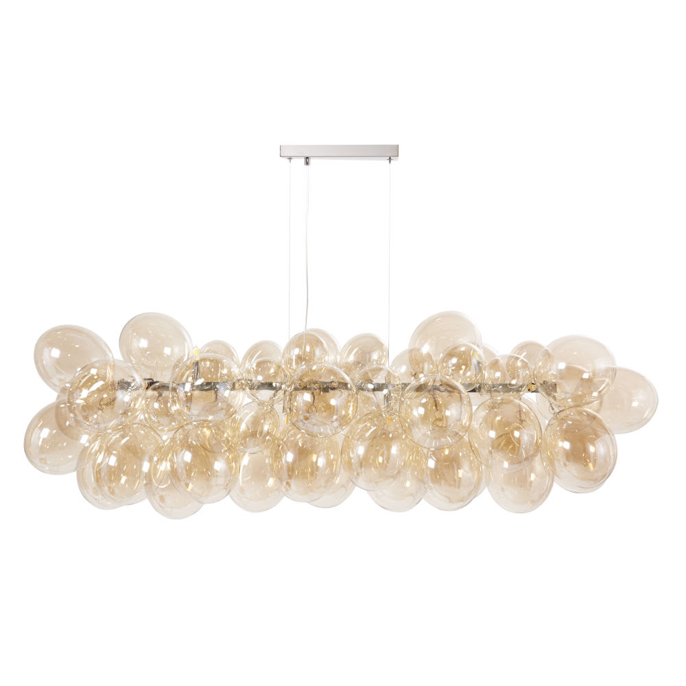 Lustre en acier et globes en verre ambré, L133 cm