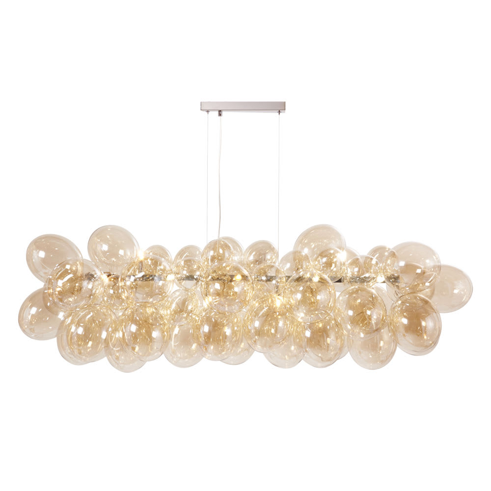 Lustre en acier et globes en verre ambré, L133 cm — vue 3
