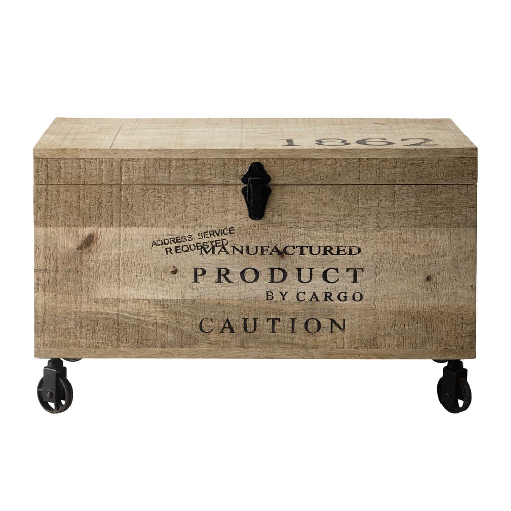 Malle à roulettes en bois L 70 cm MILTON