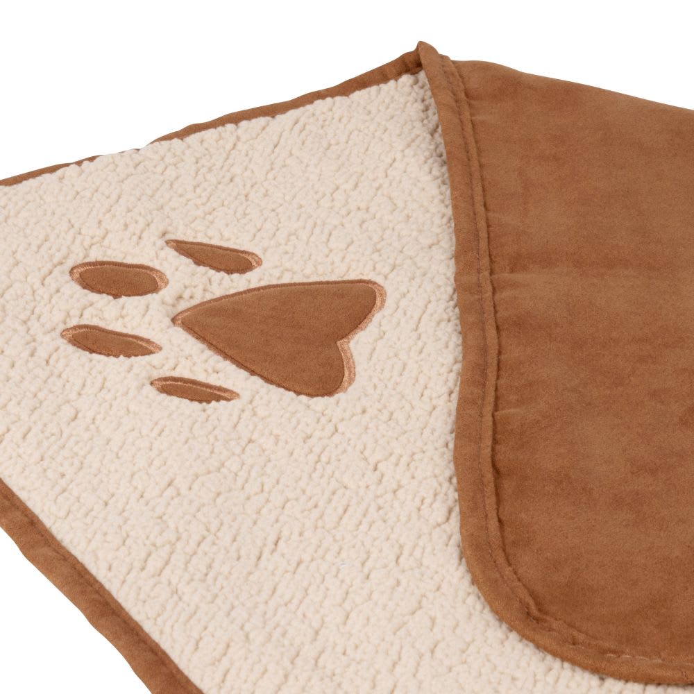 Manta para animal bege e estampado de pegada de cão castanho