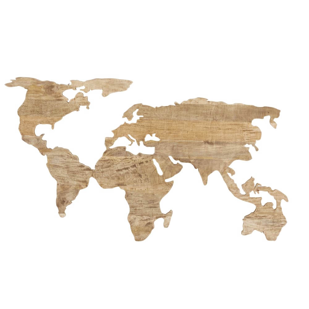 Mapa del mundo grabado en madera de mango para decoración de pared, 132 x 76 cm.
