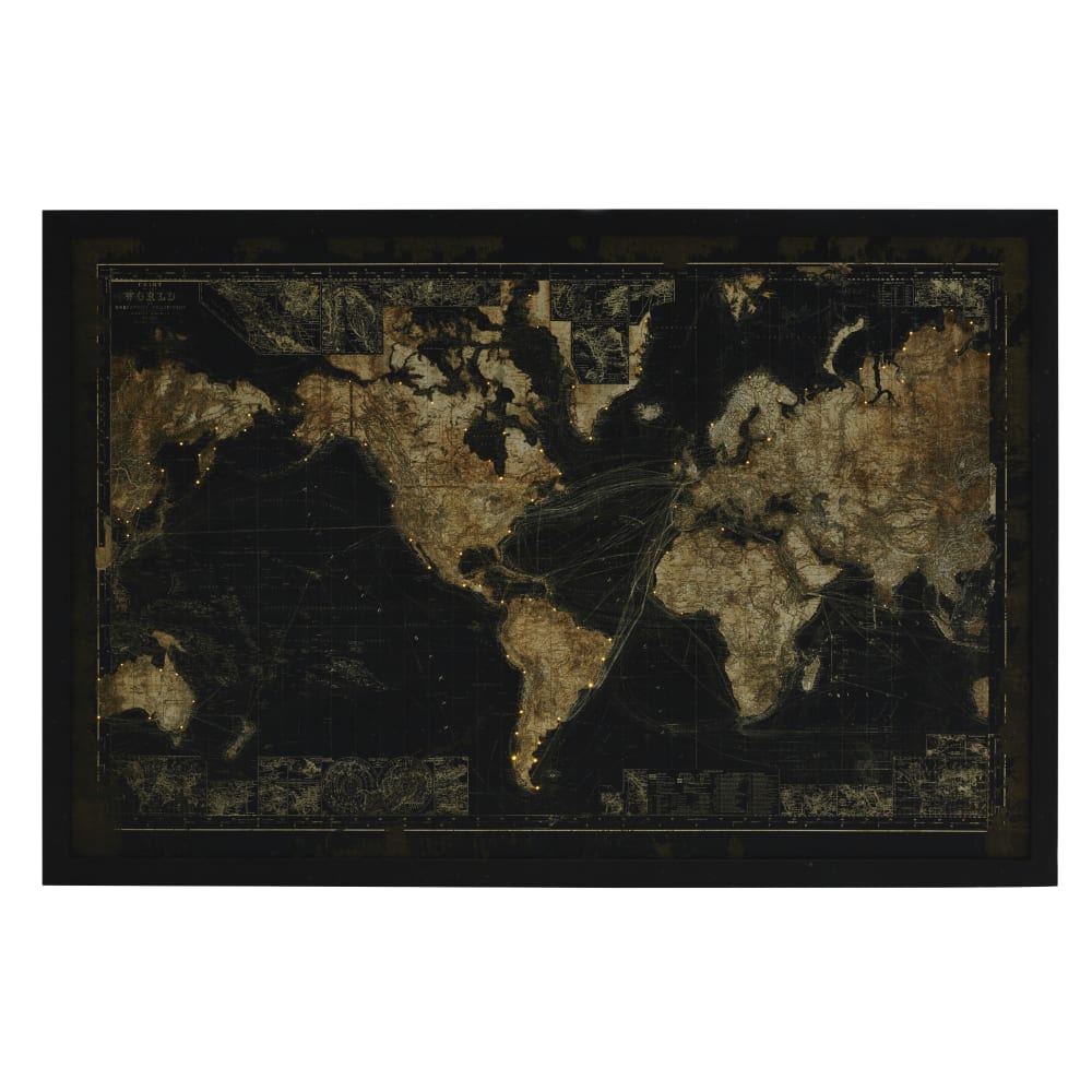 Mapa-múndi iluminado em preto, 180x120 cm - Maisons Du Monde