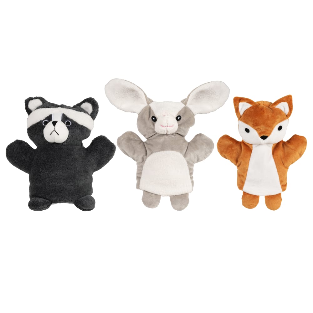 Marionnettes animaux gris, blancs et orange (x3)
