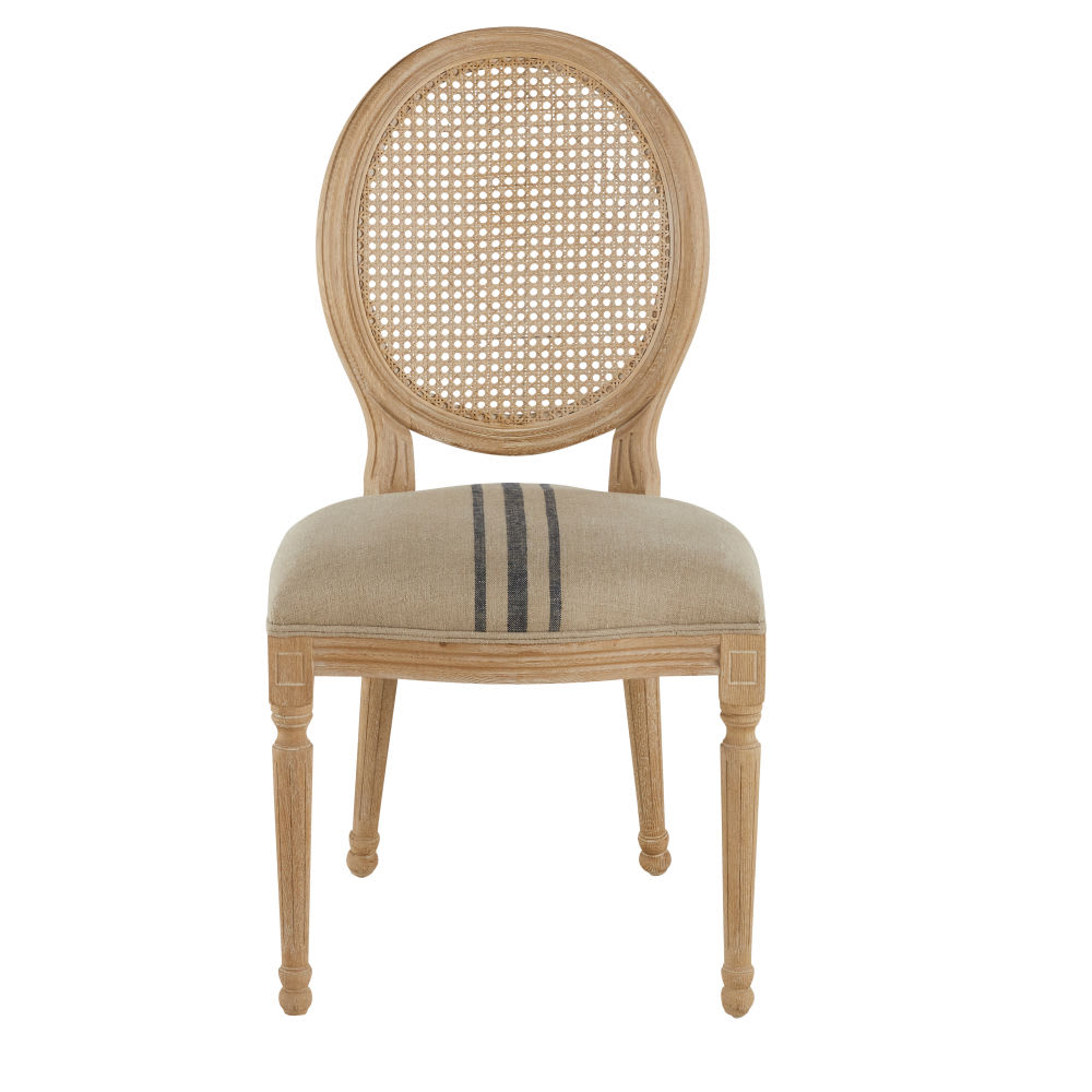 Medallion-Stuhl aus Eschenholz, Rattan-Geflecht und beigem und