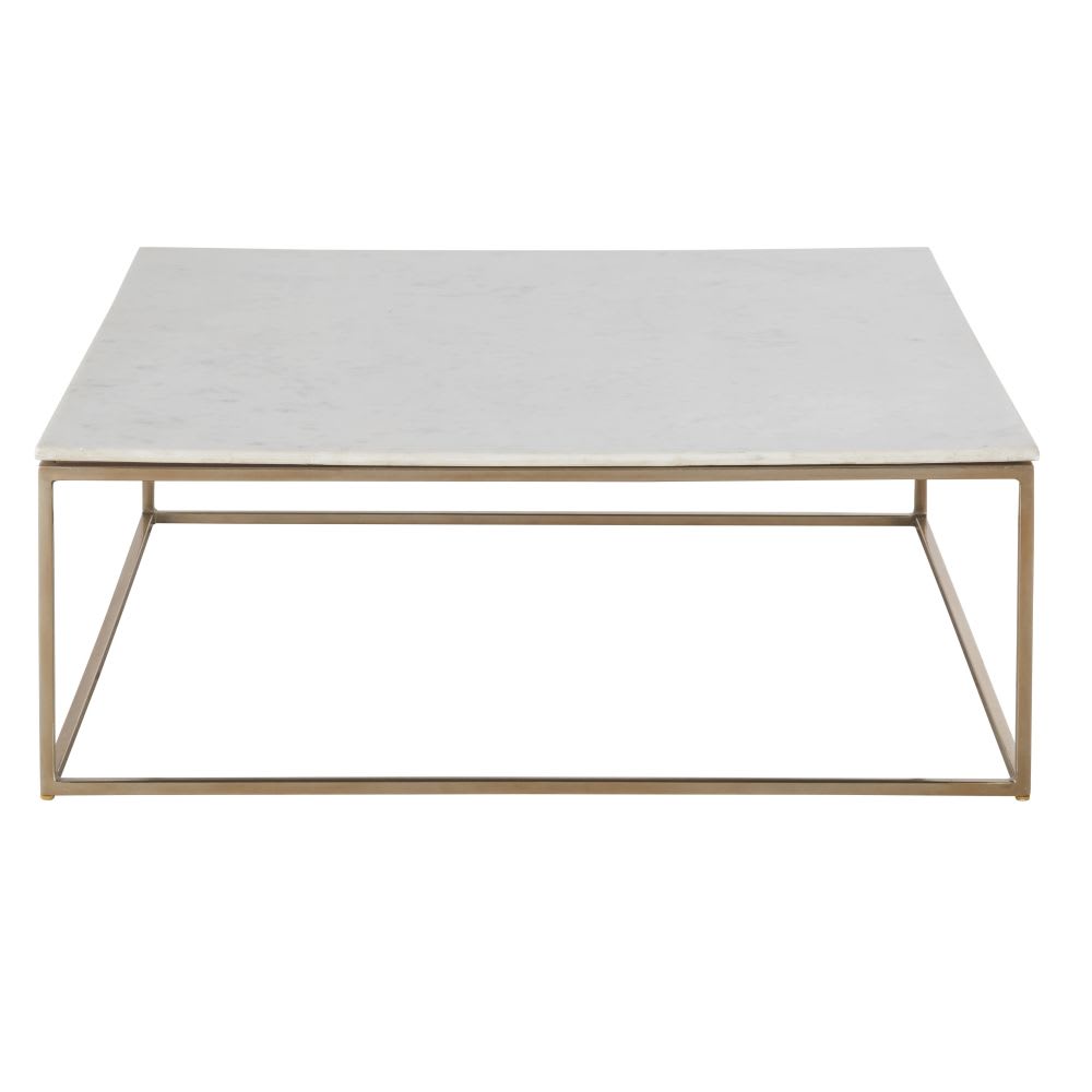 mesa de centro cuadrada de marmol blanco y metal 100x100 cm