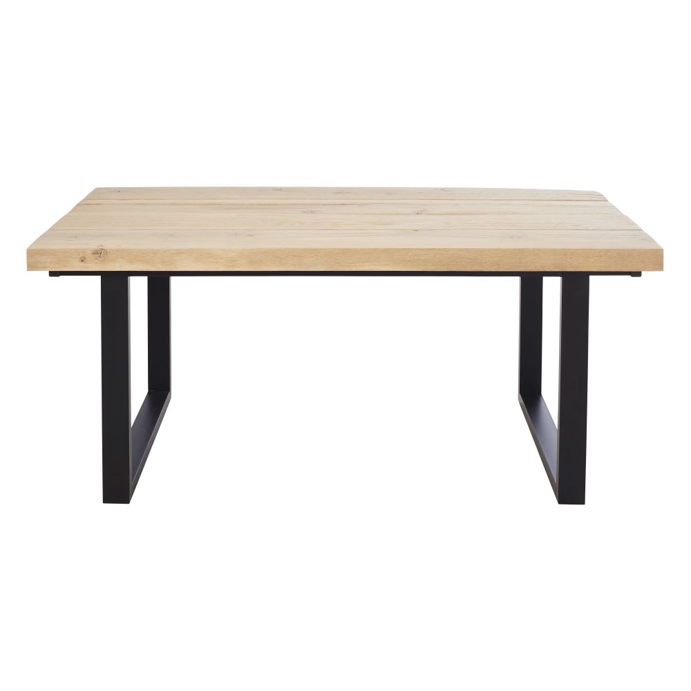 mesa de comedor de roble macizo y acero negro de 180 cm