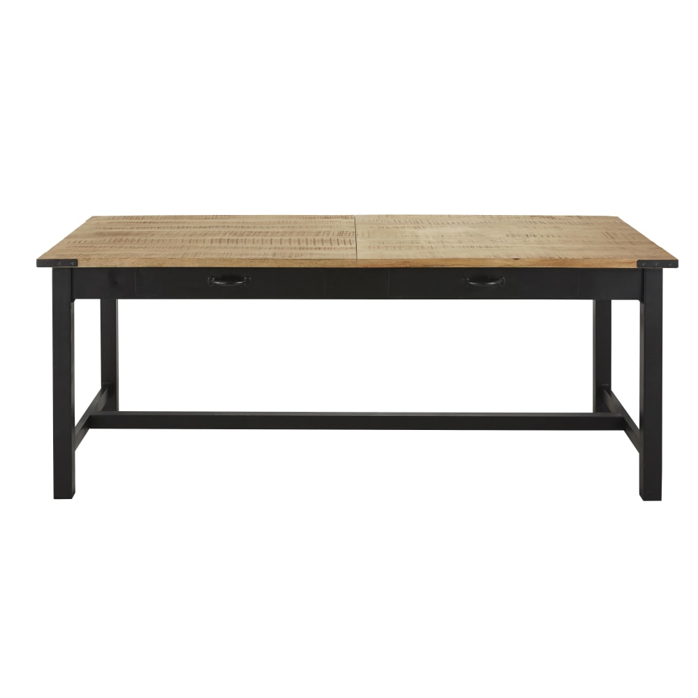 mesa de comedor extensible de mango macizo y acero de 200 a 280 cm