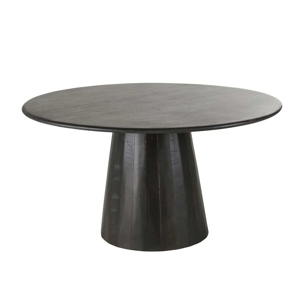 mesa de comedor redonda de mango macizo negro o140 cm