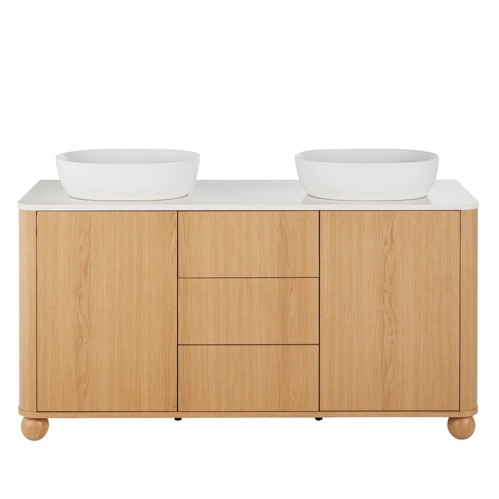 Meuble double vasque salle de bain 2 portes 3 tiroirs