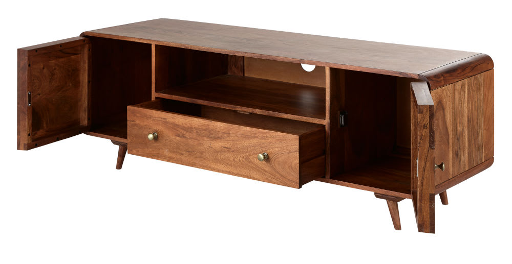 Meuble TV 2 portes 1 tiroir en acacia massif L140 - Maisons du Monde