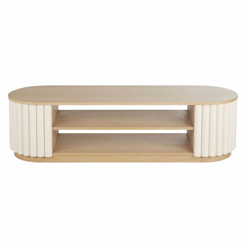 Meuble TV effet rondins blancs, L160 cm