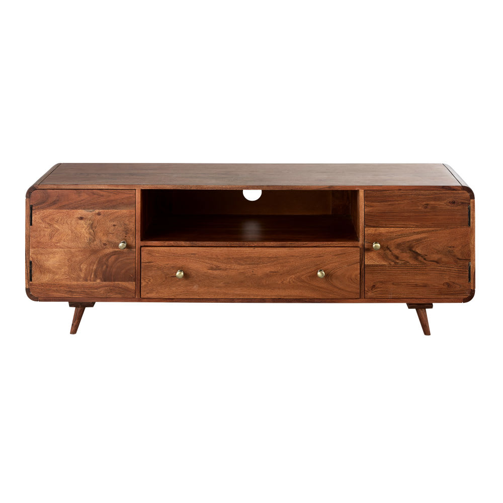Meuble TV en bois d'acacia massif, L140 cm