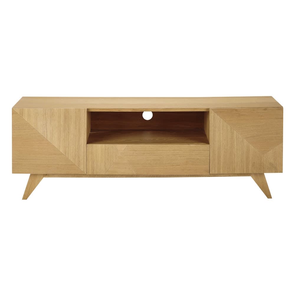 Meuble TV en bois de chêne massif et placage chêne, L150 cm