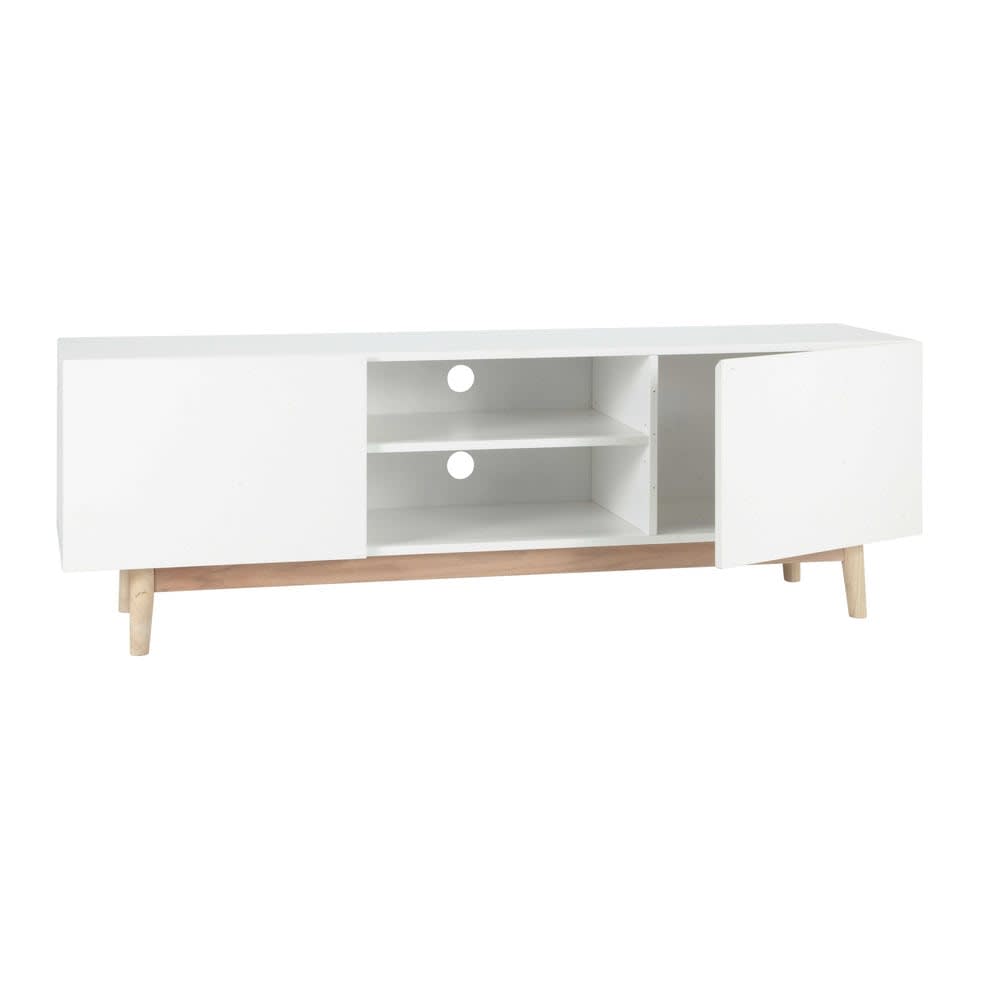 Meuble TV vintage 2 portes blanc L150