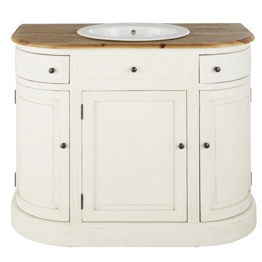 Meuble vasque de salle de bains 2 tiroirs 3 portes ivoire